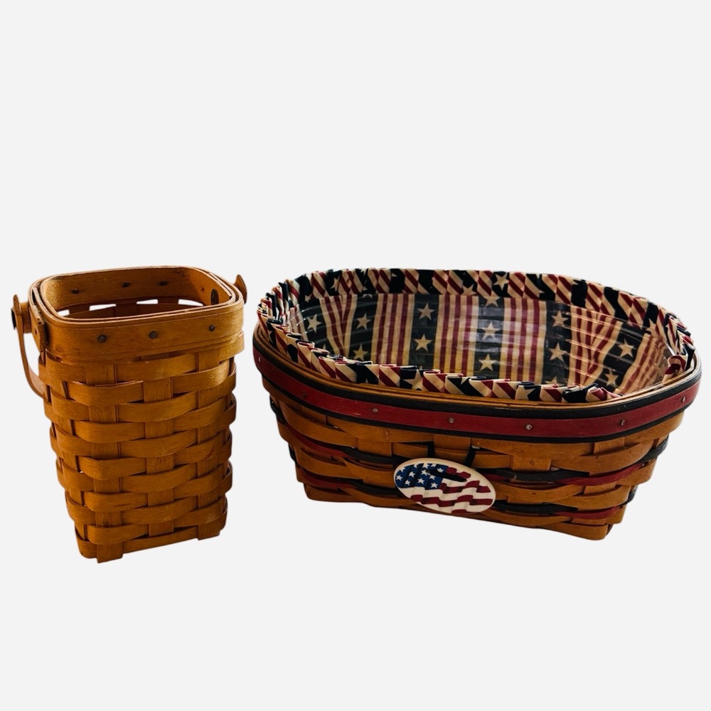 Longaberger 1999 All American Blue Ribbon Basket With Small Basket 1998 Set of 2 - Picture 16 of 16